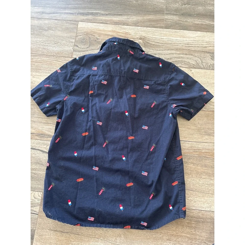 Gymboree Boys Navy Blue Americana All Over Print Button Down Shirt Size L 10-12